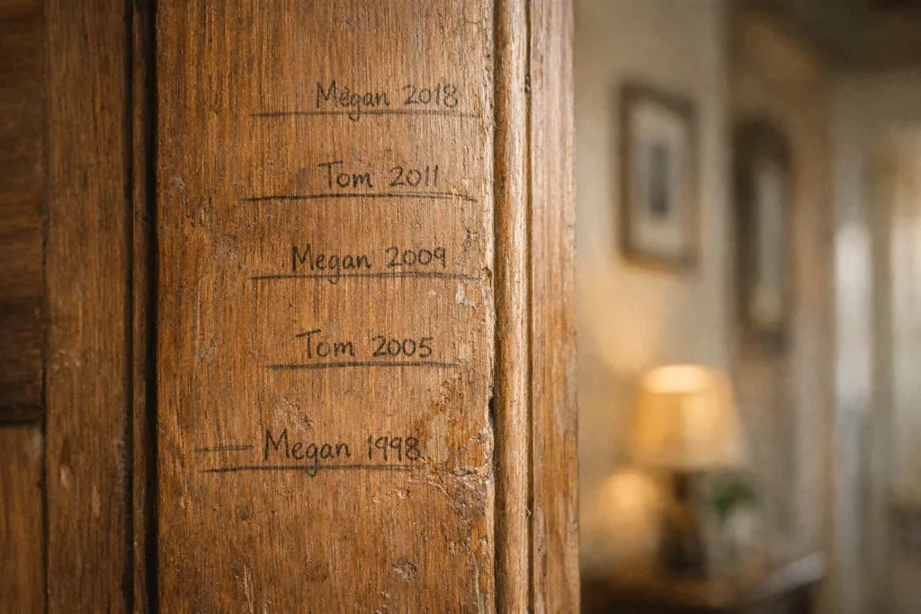 Memory growth marks on doorframe